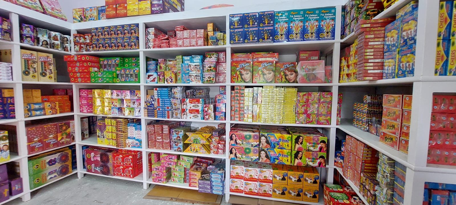 Cracker stock racks in our godown